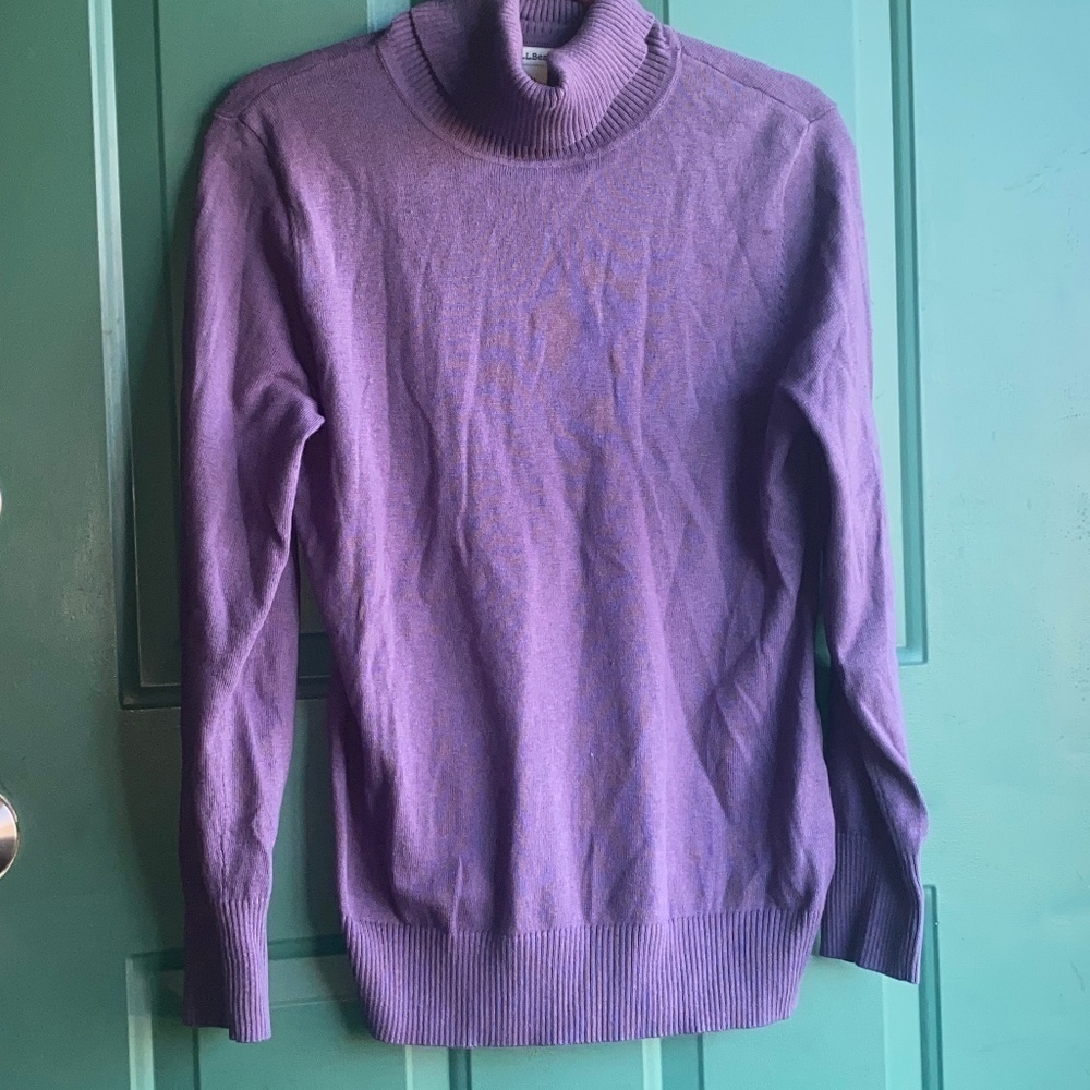 LL Bean Cashmere/ Cotton Blend Turtleneck Sweater Purple Sz Medium